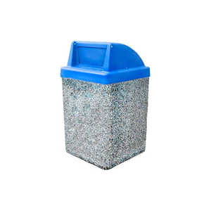 CONCRETE WASTE RECEPTACLE W/BLUE PUSH DOOR TOP - 25" X 25" GRAY/TAN by Wausau Tile