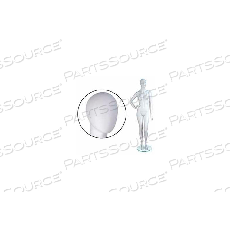 FEM. MANNEQUIN - OVAL HEAD, RIGHT HAND ON HIP, LEFT LEG BENT - CAMEO WHITE 