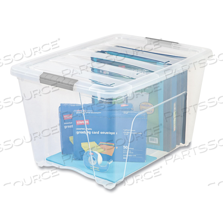 STACK AND PULL LATCHING FLAT LID STORAGE BOX, 13.5 GAL, 22" X 16.5" X 13.03", CLEAR by Iris USA, Inc STACK AND PULL LATCHING FLAT LID STORAGE BOX, 13.5 GAL, 22" X 16.5" X 13.03", CLEAR by Iris USA, Inc