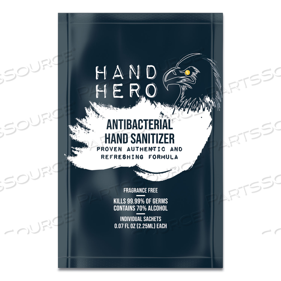 ANTIBACTERIAL SACHET GEL HAND SANITIZER, 0.07 OZ, UNSCENTED, 50/BOX 