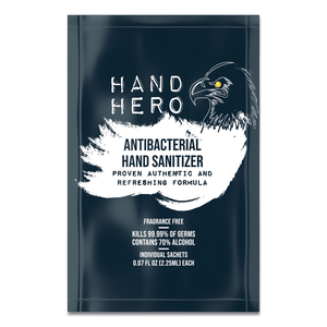 ANTIBACTERIAL SACHET GEL HAND SANITIZER, 0.07 OZ, UNSCENTED, 50/BOX by HAND HERO