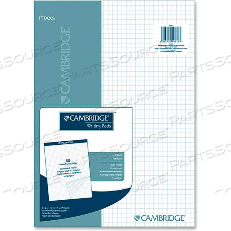 CAMBRIDGE QUAD WRITING PAD, 8-1/2" X 11", QUAD RULED, WHITE, 80 SHEETS/PAD by Mead CAMBRIDGE QUAD WRITING PAD, 8-1/2" X 11", QUAD RULED, WHITE, 80 SHEETS/PAD by Mead