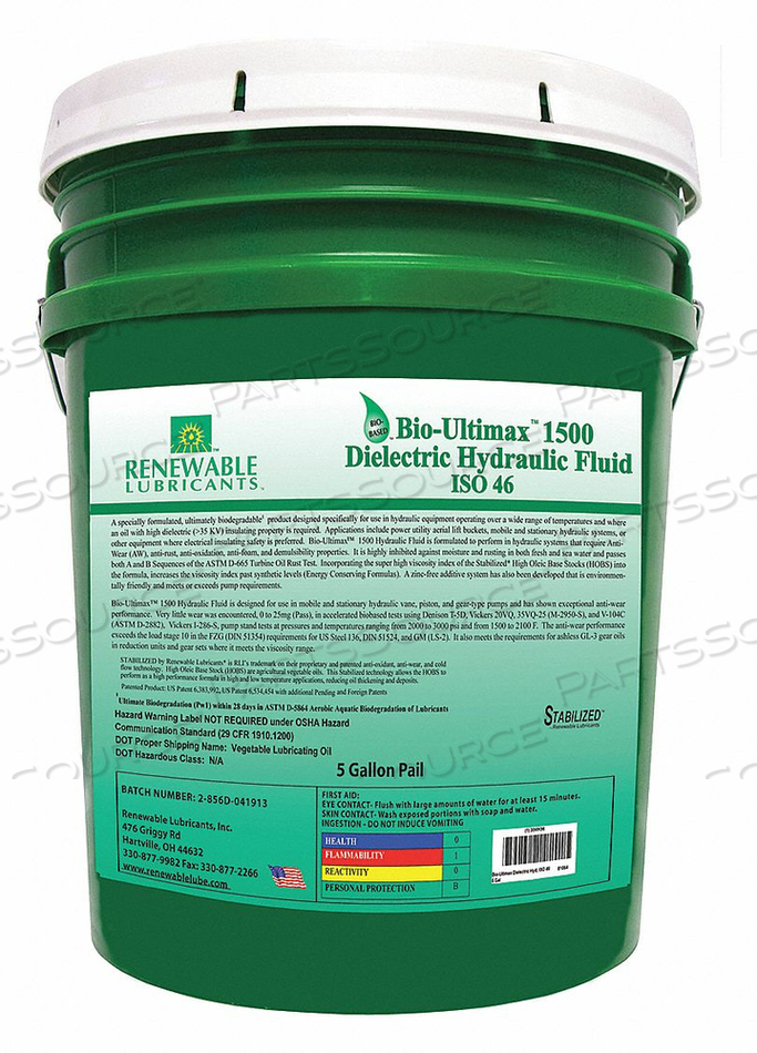 HYDRAULIC OIL PAIL YELLOW 5 GAL. by Renewable Lubricants