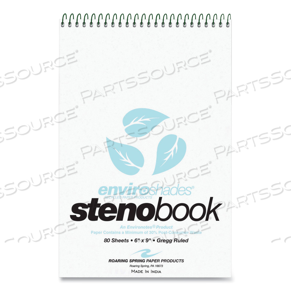 ENVIROSHADES STENO NOTEPAD, GREGG RULE, WHITE COVER, 80 BLUE 6 X 9 SHEETS by Roaring Spring Paper Products