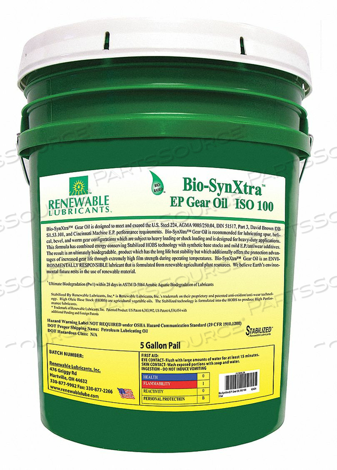 GEAR OIL PAIL YELLOW 5 GAL. by Renewable Lubricants