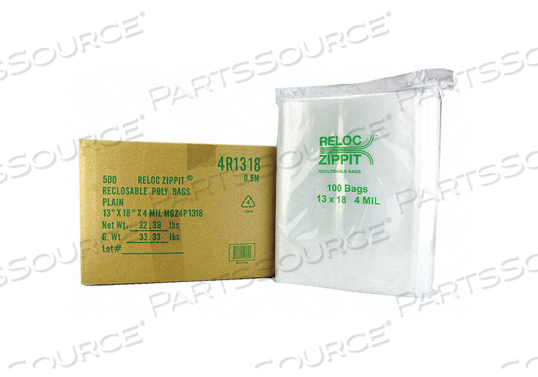 RECLOSABLE BAG STANDARD LDPE SEAL PK500 by Reloc Zippit
