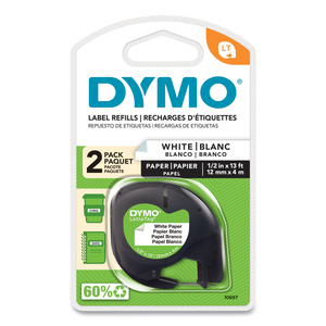 LETRATAG PAPER LABEL TAPE CASSETTES, 0.5" X 13 FT, WHITE, 2/PACK by Dymo