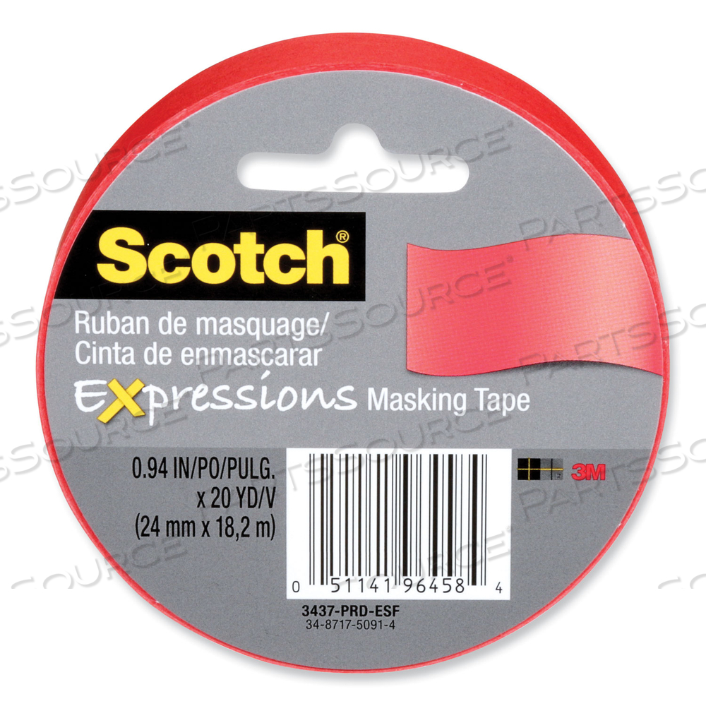 EXPRESSIONS MASKING TAPE, 3" CORE, 0.94" X 20 YDS, PRIMARY RED by 3M Consumer