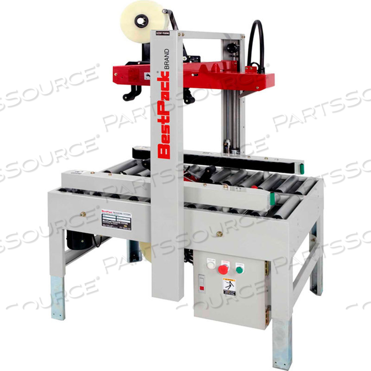 BESTPACK SEMI-AUTOMATIC RANDOM SIDE DRIVE CASE SEALER WITH 2" TAPE HEAD by Preferred Plastics & Packaging Co., Inc.