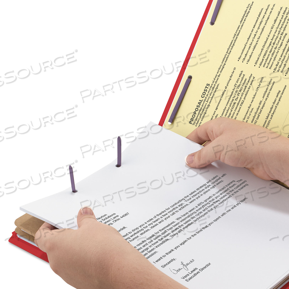 END TAB PRESSBOARD CLASSIFICATION FOLDERS, SIX SAFESHIELD FASTENERS, 2" EXPANSION, 2 DIVIDERS, LETTER SIZE, BRIGHT RED by Smead