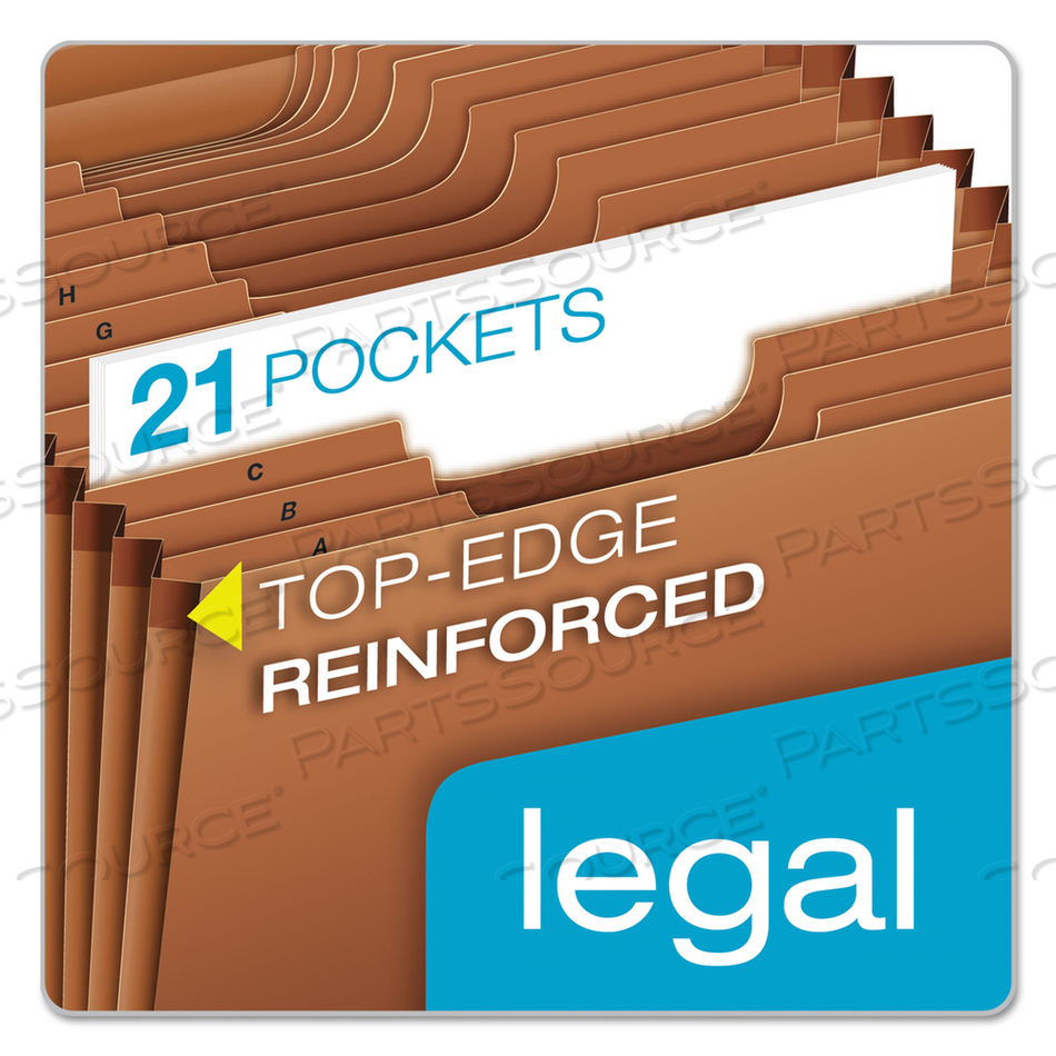HEAVY-DUTY EXPANDING FILE WITH REINFORCED FLAP, 21 SECTIONS, ELASTIC CORD CLOSURE, 1/3-CUT TABS, LEGAL SIZE, REDROPE by Esselte Pendaflex Corp. HEAVY-DUTY EXPANDING FILE WITH REINFORCED FLAP, 21 SECTIONS, ELASTIC CORD CLOSURE, 1/3-CUT TABS, LEGAL SIZE, REDROPE by Esselte Pendaflex Corp.