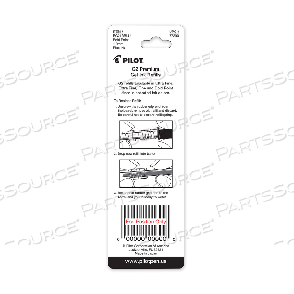 REFILL FOR PILOT G2 GEL INK PENS, BOLD CONICAL TIP, BLUE INK by Pilot