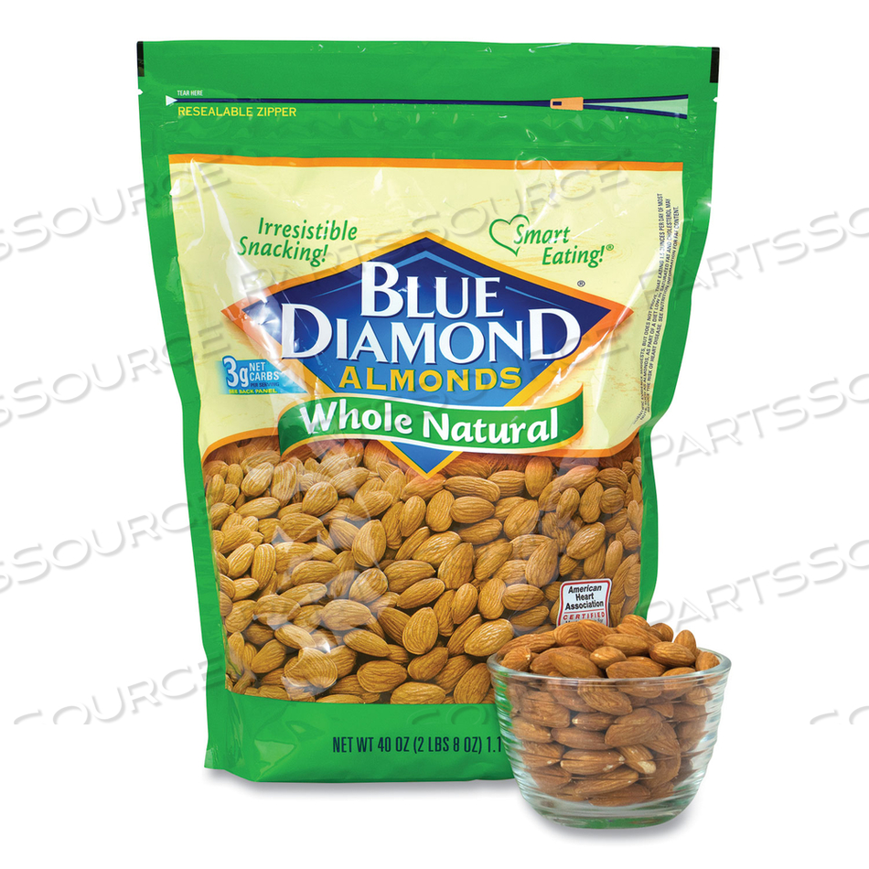 WHOLE NATURAL ALMONDS, 40 OZ RESEALABLE BAG 