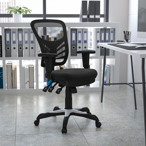 NICHOLAS MID-BACK BLACK MESH MULTIFUNCTION EXECUTIVE SWIVEL ERGONOMIC OFFICE CHAIR WITH ADJUSTABLE ARMS by Flash Furniture