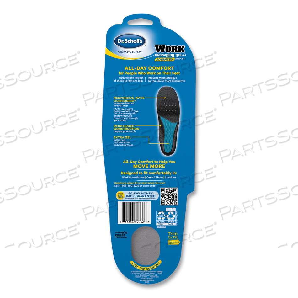 COMFORT AND ENERGY WORK MASSAGING GEL INSOLES, MEN SIZES 8 TO 14, BLACK/BLUE, PAIR by Dr. Scholl's