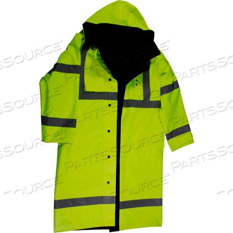 48" WATERPROOF REVERSIBLE RAINCOAT, ANSI CLASS 3, 300D OXFORD/PU COATING, LIME/BLACK, M by Petra Roc Inc