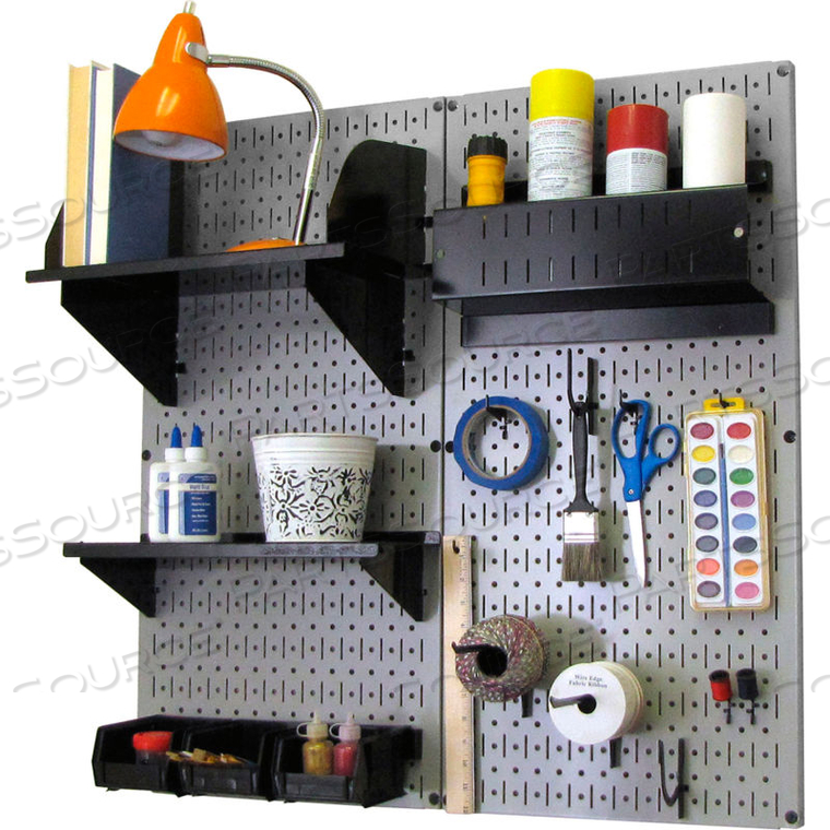 PEGBOARD HOBBY CRAFT ORGANIZER STORAGE KIT, GRAY/BLACK, 32" X 32" X 9" by Wall Control Pegboard