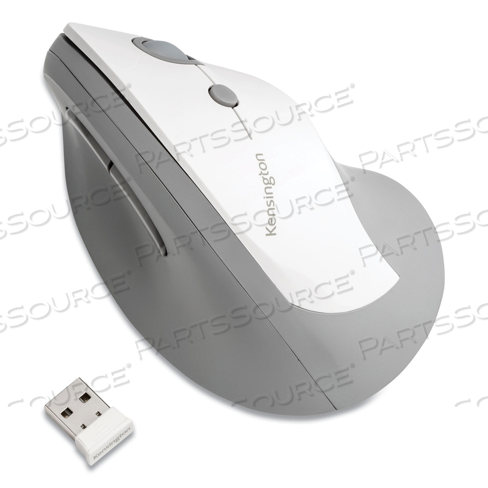 PRO FIT ERGO VERTICAL WIRELESS MOUSE, 2.4 GHZ FREQUENCY/65.62 FT WIRELESS RANGE, RIGHT HAND USE, GRAY by Kensington Computer Products