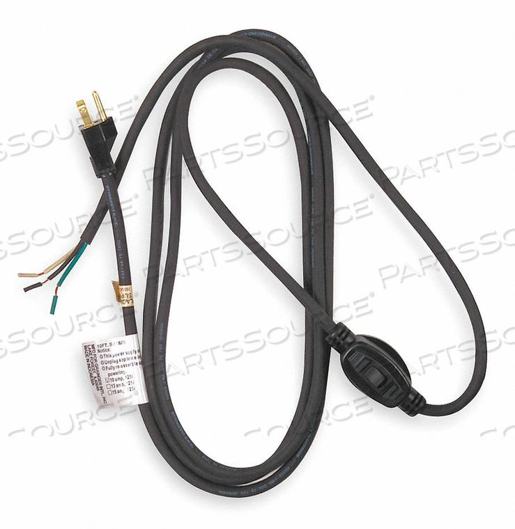 POWER CORD, WIRE SIZE 16 AWG, NUMBER OF CONDUCTORS 3, JACKET MATERIAL RUBBER, JACKET COLOR BLACK, CONNECTION TYPE BARE LEADS, CORD LENGTH 10 by Power First POWER CORD, WIRE SIZE 16 AWG, NUMBER OF CONDUCTORS 3, JACKET MATERIAL RUBBER, JACKET COLOR BLACK, CONNECTION TYPE BARE LEADS, CORD LENGTH 10 by Power First