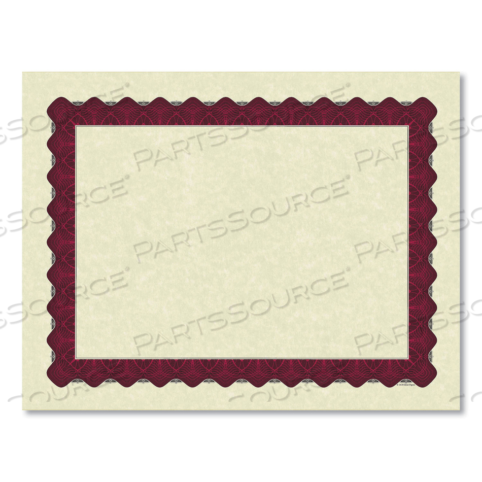 METALLIC BORDER CERTIFICATES, 11 X 8.5, IVORY/RED WITH RED BORDER, 100/PACK 