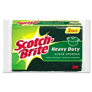 HEAVY-DUTY SCRUB SPONGE, 4.5 X 2.7, 0.6" THICK, YELLOW/GREEN, 3/PACK by 3M Consumer