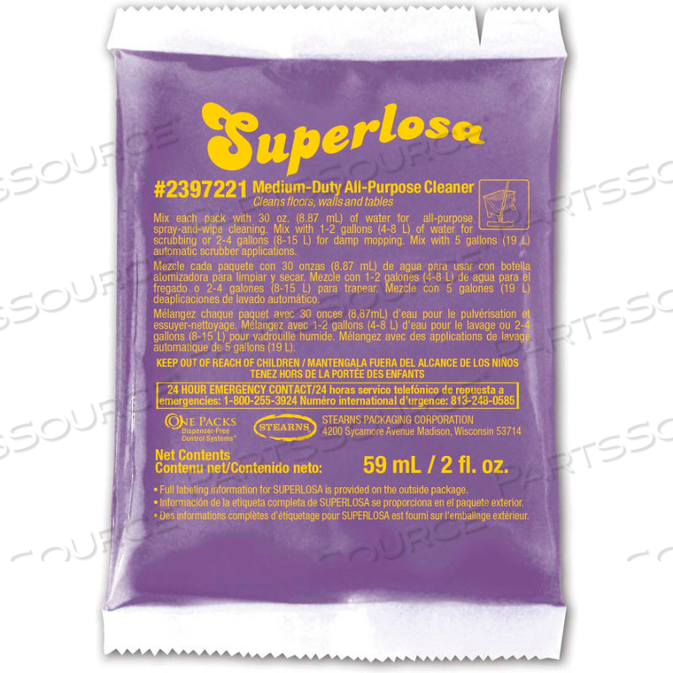 SUPERLOSA LAVENDER NEUTRAL CLEANER - 2 OZ PACKS, 72 PACKS/CASE by Stearns Packaging Corporation SUPERLOSA LAVENDER NEUTRAL CLEANER - 2 OZ PACKS, 72 PACKS/CASE by Stearns Packaging Corporation