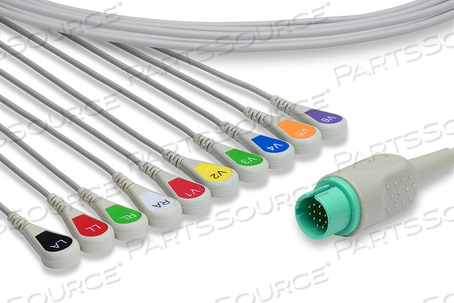 10 LEAD EKG CABLE, SPACELABS, SNAP, AHA 