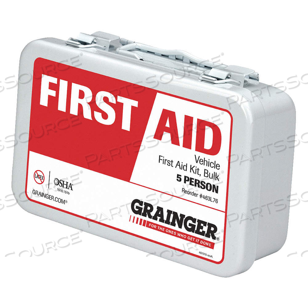 FIRST AID KIT AND HOUSING, VEHICLE, 5 PEOPLE SERVED, 61 COMPONENTS, METAL by Approved Vendor