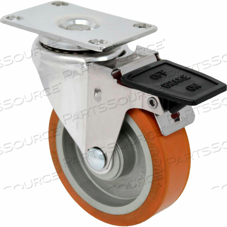 CASTERS SWIVEL TOP PLATE CASTER - 4"DIA. STEROLIZER WITH TECH LOCK WITH SS CORE 