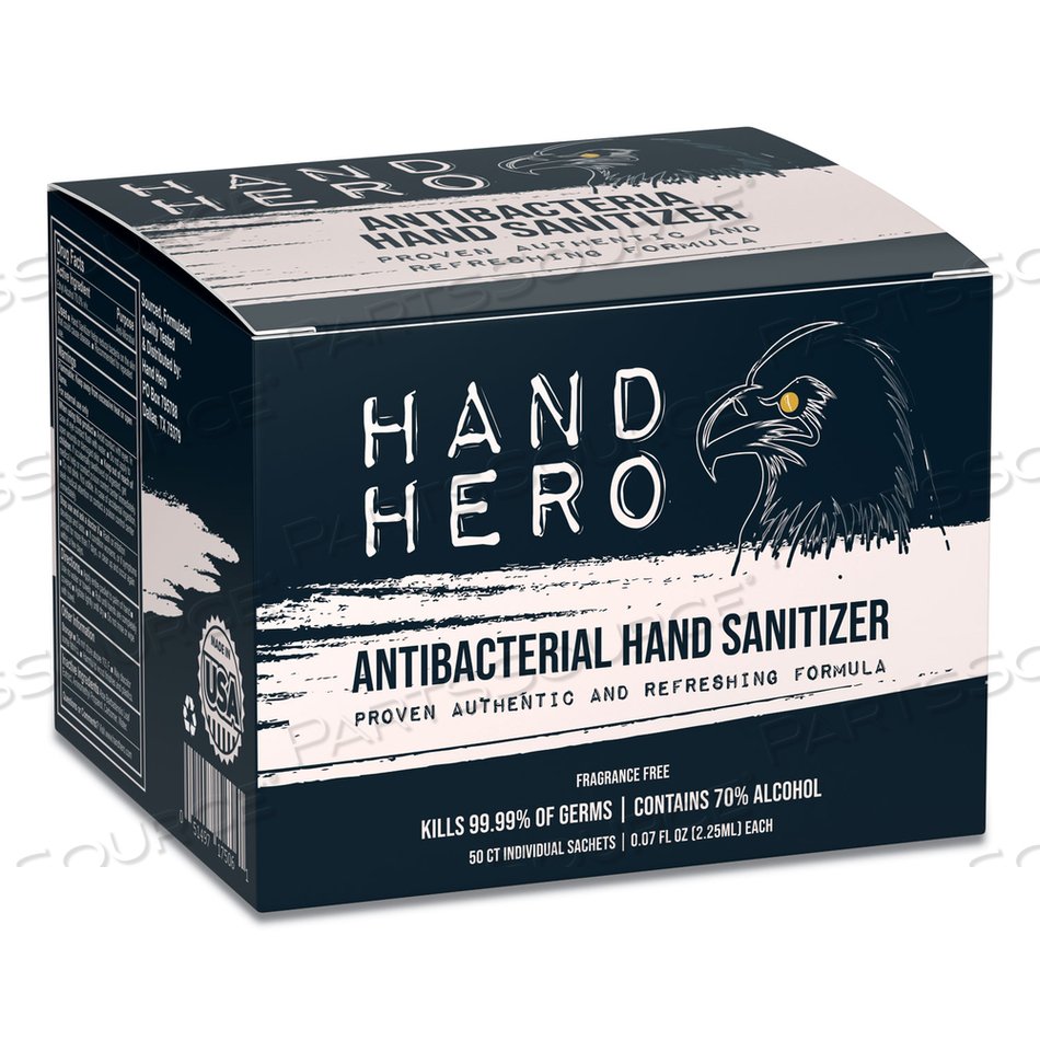 ANTIBACTERIAL SACHET GEL HAND SANITIZER, 0.07 OZ, UNSCENTED, 50/BOX 