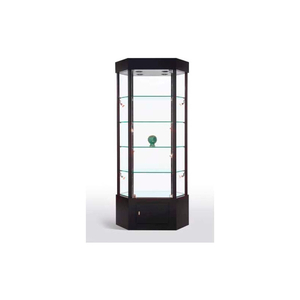 LIGHTED GLASS TOWER SHOWCASE-HEXAGON - FULLY ASSEMBLED - 33"W X 22"D X 73"H - BLACK by Amko Displays LLC