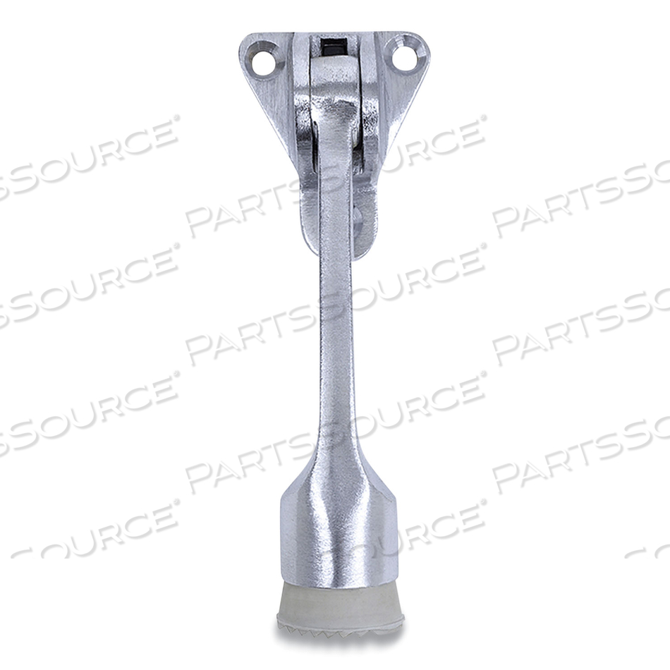 HINGED KICK-DOWN DOOR STOP WITH TRIANGULAR THREE-POINT MOUNTING PLATE, 1" WIDE DOOR MOUNT, 4.18 LONG STOPPER, SATIN CHROME by Tell HINGED KICK-DOWN DOOR STOP WITH TRIANGULAR THREE-POINT MOUNTING PLATE, 1" WIDE DOOR MOUNT, 4.18 LONG STOPPER, SATIN CHROME by Tell