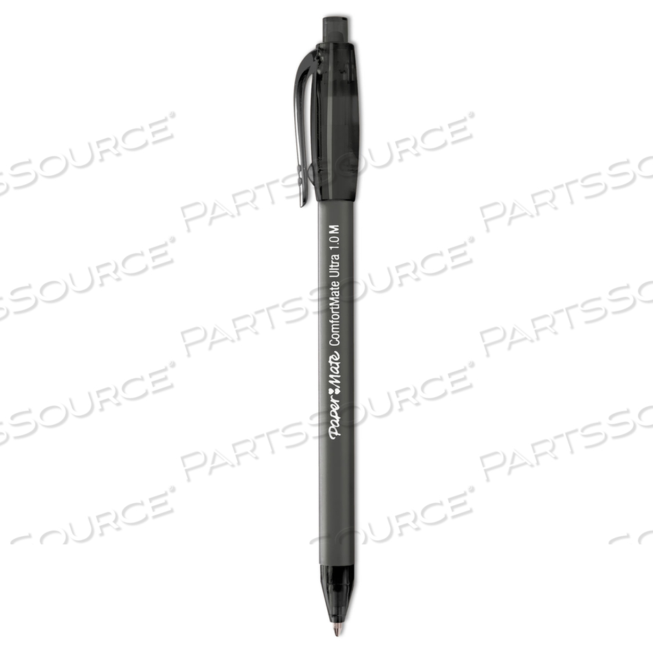 COMFORTMATE ULTRA BALLPOINT PEN, RETRACTABLE, FINE 0.8 MM, BLACK INK, BLACK BARREL, DOZEN by Paper Mate