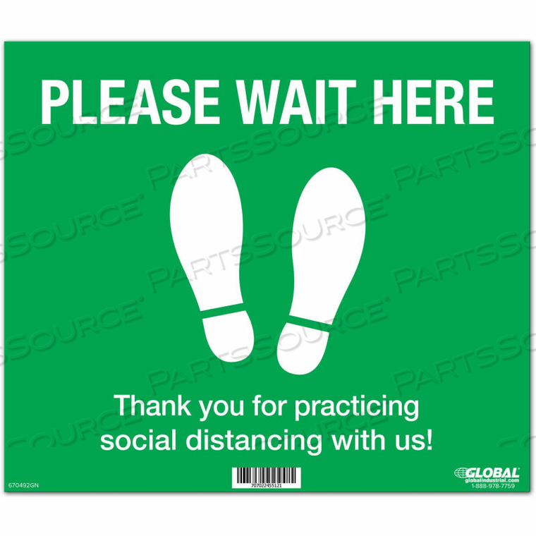 GREEN PLEASE WAIT HERE FLOOR SIGN, 14"W X 12"H, VINYL ADHESIVE by The Magnet Group