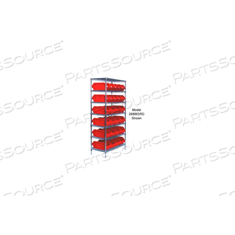 W7-12-30 CHROME WIRE SHELVING WITH 30 QUICKPICK DOUBLE OPEN BINS RED, 18X36X74 by Quantum Storage Systems W7-12-30 CHROME WIRE SHELVING WITH 30 QUICKPICK DOUBLE OPEN BINS RED, 18X36X74 by Quantum Storage Systems