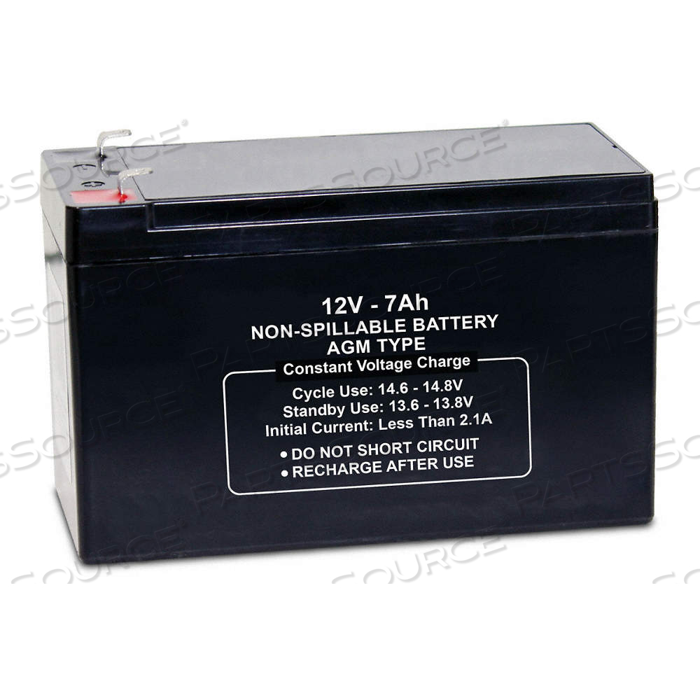 SEALED LEAD ACID BATTERY, 12V DC, 7 AH CAPACITY, 3.7 IN HT, 5.94 IN WD, 2.56 IN DP SEALED LEAD ACID BATTERY, 12V DC, 7 AH CAPACITY, 3.7 IN HT, 5.94 IN WD, 2.56 IN DP