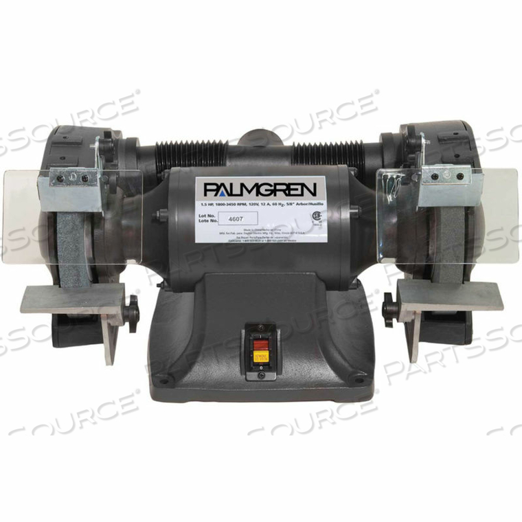PALMGREN BENCH 3 PHASE GRINDER W/WHEEL GUARDS & DUST COLLECTION PORTS, 8" WHEEL DIAV by C.H. Hanson PALMGREN BENCH 3 PHASE GRINDER W/WHEEL GUARDS & DUST COLLECTION PORTS, 8" WHEEL DIAV by C.H. Hanson