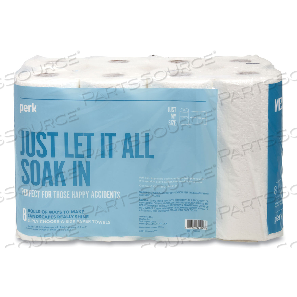 CHOOSE-A-SIZE KITCHEN ROLL PAPER TOWELS, 2-PLY, 5.9 X 11, WHITE, 116 SHEETS/ROLL by Perk CHOOSE-A-SIZE KITCHEN ROLL PAPER TOWELS, 2-PLY, 5.9 X 11, WHITE, 116 SHEETS/ROLL by Perk