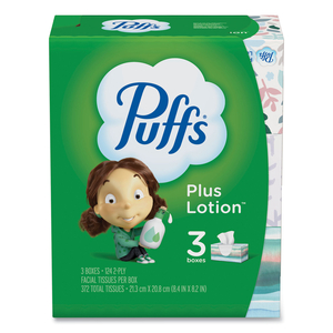 PLUS LOTION FACIAL TISSUE, 2-PLY, WHITE, 124/BOX, 3 BOX/PACK, 8 PACKS/CARTON by Puffs