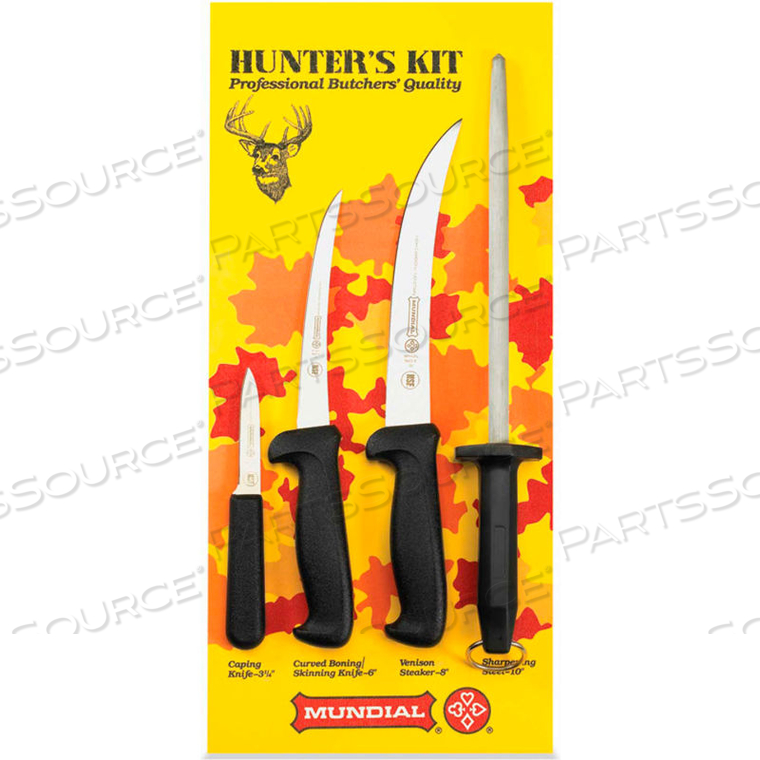 HUNTER'S SET, WITH CAMPING KNIFE, BONING KNIFE, STEAK KNIFE, SHARPENING STONE by Mundial Inc HUNTER'S SET, WITH CAMPING KNIFE, BONING KNIFE, STEAK KNIFE, SHARPENING STONE by Mundial Inc