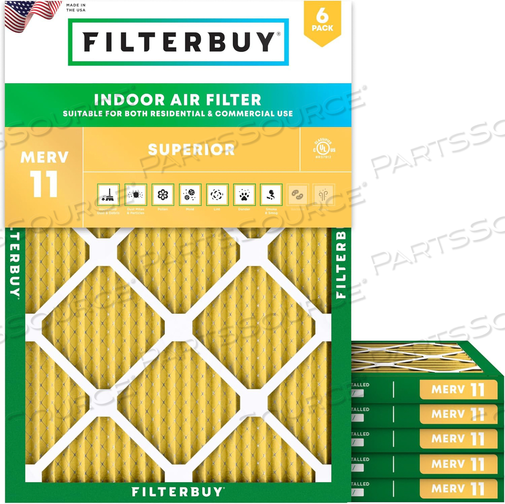 FILTERBUY 10X15X1 AIR FILTER MERV 11 ALLERGEN DEFENSE (6-PACK), PLEATED HVAC AC FURNACE AIR FILTERS REPLACEMENT (ACTUAL SIZE: 9.50 X 14.50 X 1.00 INCHES) 