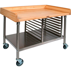 MOBILE MAPLE TOP PREP TABLE - STAINLESS STEEL LEGS SHELF AND PAN RACK72"W X 30"D by John Boos & Company