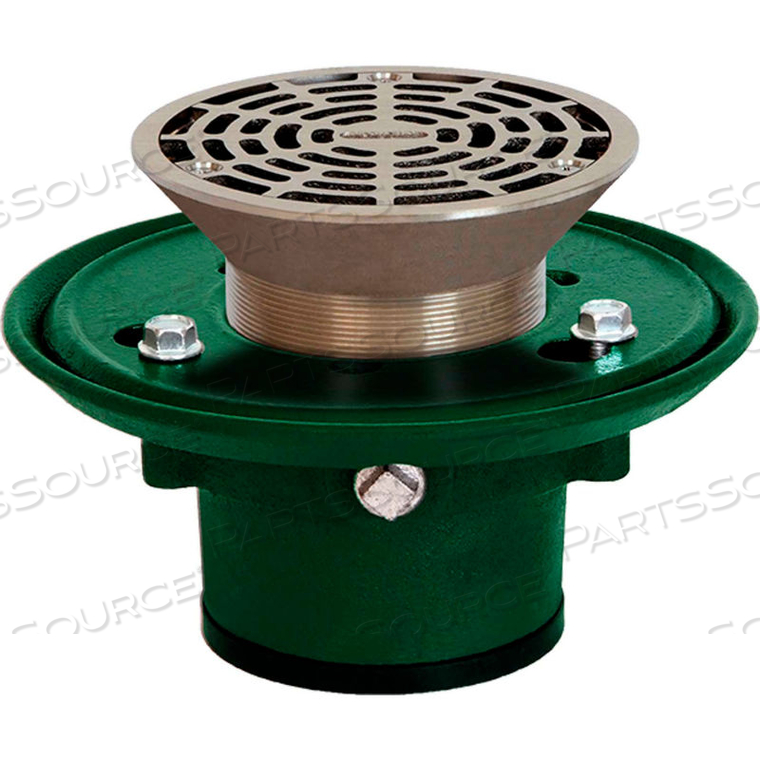 4" NO-HUB FLOOR DRAIN BODY W/6" ROUND NIKALOY STRAINER 