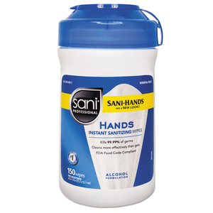 HANDS INSTANT SANITIZING WIPES, 5 X 6, WHITE, 150/CANISTER by Sani Professional