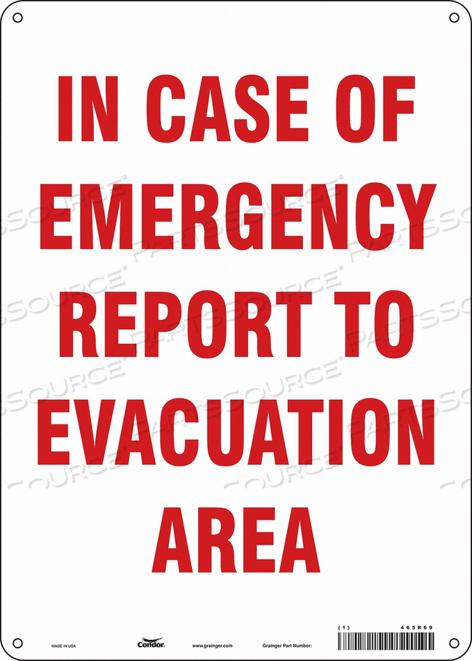SAFETY SIGN, VERTICAL RECTANGLE, NUMBER OF PRINTED SIDES 1, ENGLISH, SIGN FORMAT OTHER FORMAT, SIGN LEGEND IN CASE OF EMERGENCY REPORT TO EV by Condor SAFETY SIGN, VERTICAL RECTANGLE, NUMBER OF PRINTED SIDES 1, ENGLISH, SIGN FORMAT OTHER FORMAT, SIGN LEGEND IN CASE OF EMERGENCY REPORT TO EV by Condor