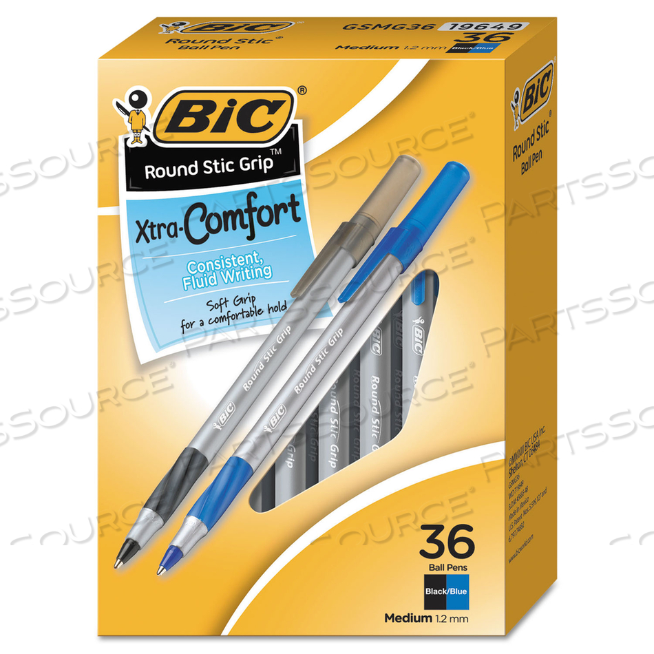 ROUND STIC GRIP XTRA COMFORT BALLPOINT PEN VALUE PACK, EASY-GLIDE, STICK, MEDIUM 1.2MM, ASSORTED INK AND BARREL COLORS by BIC
