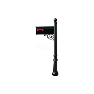 LEWISTON E1 ECON.MAILBOX, POST (FLUTED BASE & BALL FINIAL), SUPPORT BRACE, MOUNTING PLATE, BLACK by Qualarc