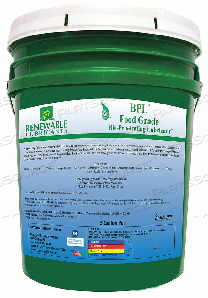 FOOD GRADE PENETRANT 5 GAL by Renewable Lubricants