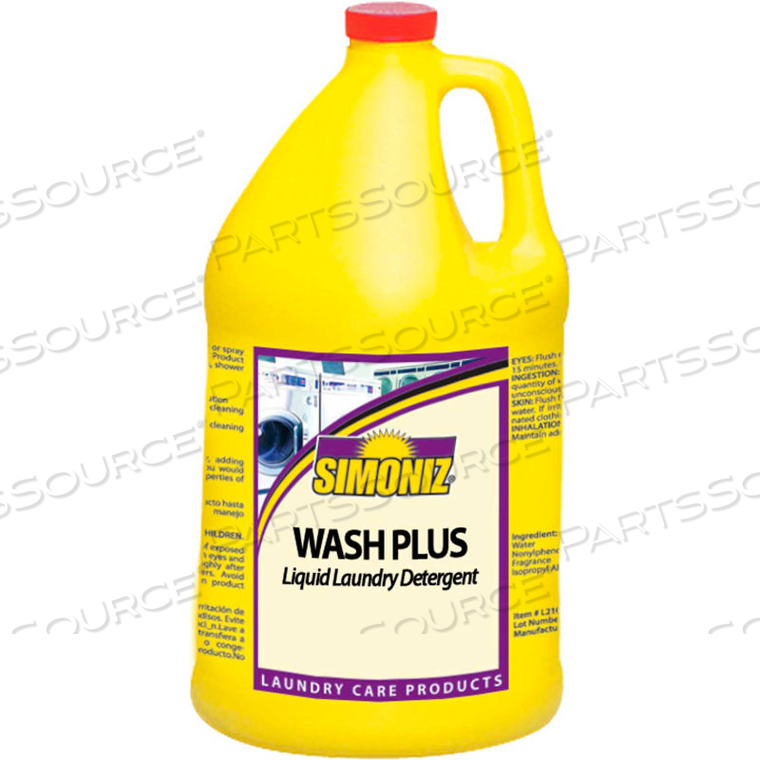 WASH PLUS LIQUID LAUNDRY DETERGENT GALLON BOTTLE, 4 BOTTLES by Simoniz USA
