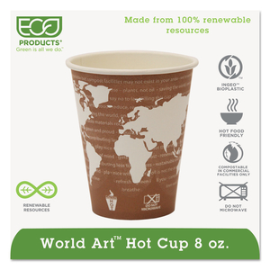 WORLD ART RENEWABLE AND COMPOSTABLE HOT CUPS, 8 OZ, 50/PACK, 20 PACKS/CARTON by Eco-Products